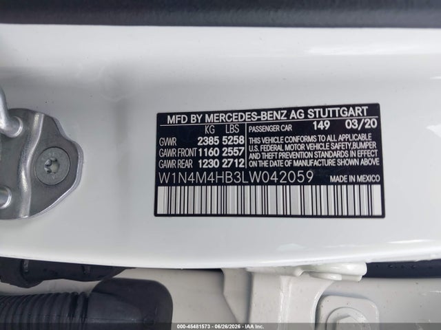 45481573 :رقم المزاد ، W1N4M4HB3LW042059 vin ، 2020 Mercedes-benz Glb 250 4matic مزاد بيع