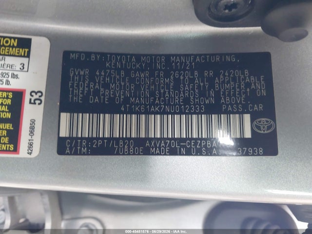 Toyota CAMRY XSE 2022 4T1K61AK7NU012333 Image 9