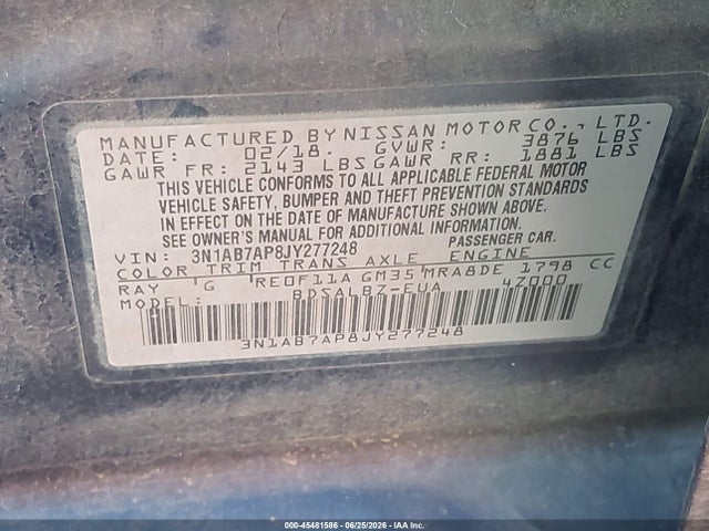 Nissan SENTRA S 2018 3N1AB7AP8JY277248 Image 9