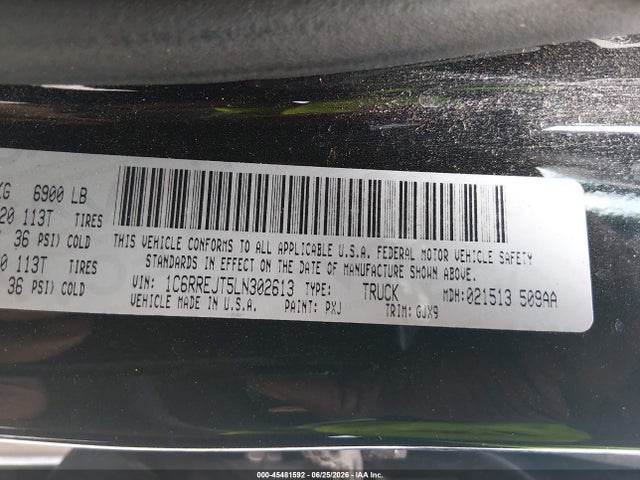 45481592 :رقم المزاد ، 1C6RREJT5LN302613 vin ، 2020 Ram 1500 Laramie  4x2 5'7 Box مزاد بيع