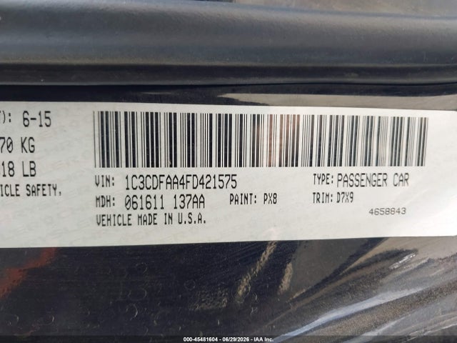 Dodge DART SE 2015 1C3CDFAA4FD421575 Image 9