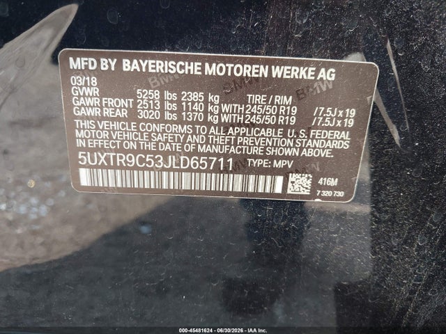 Aukcja sprzedaży 2018 Bmw X3 Xdrive30i, vin: 5UXTR9C53JLD65711, numer aukcji: 45481624