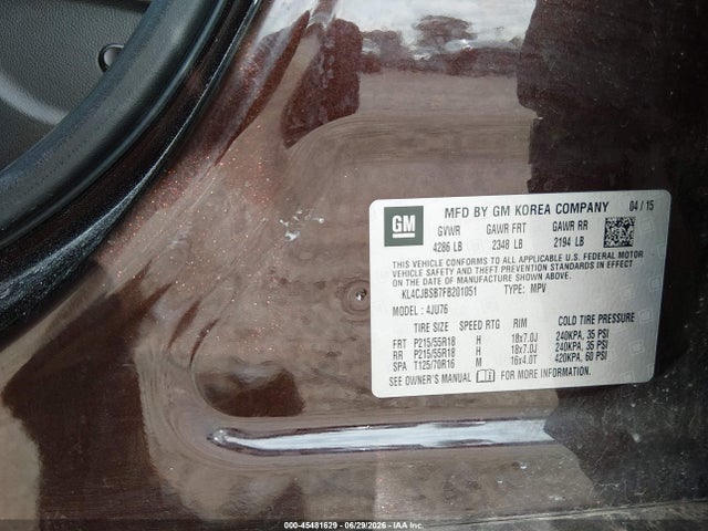 Aukcja sprzedaży 2015 Buick Encore Convenience, vin: KL4CJBSB7FB201051, numer aukcji: 45481629