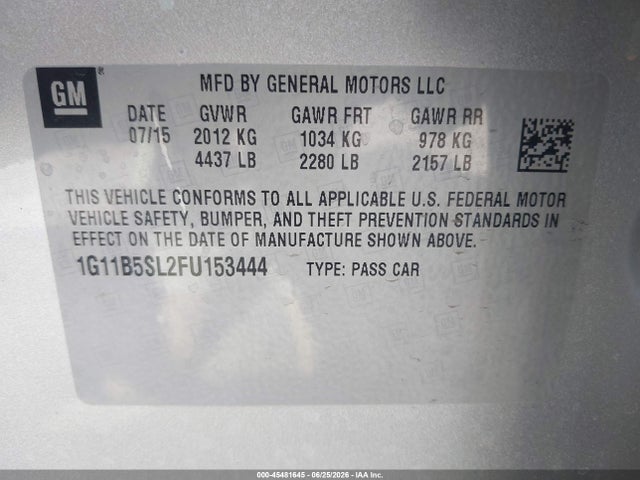 Chevrolet MALIBU LS 2015 1G11B5SL2FU153444 Image 9