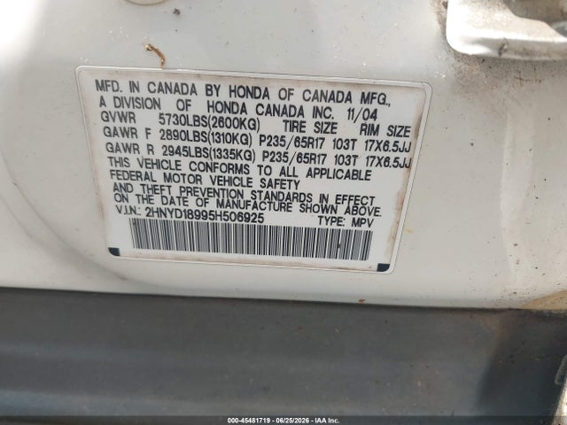Продажа на аукционе авто 2005 Acura Mdx, vin: 2HNYD18995H506925, номер лота: 45481719