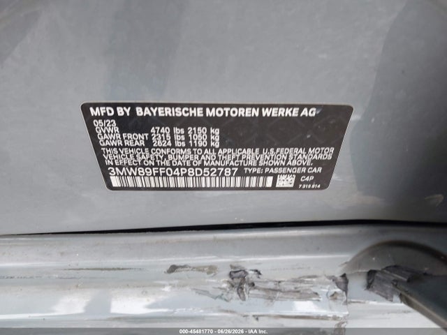 45481770 :رقم المزاد ، 3MW89FF04P8D52787 vin ، 2023 Bmw 330i Xdrive مزاد بيع