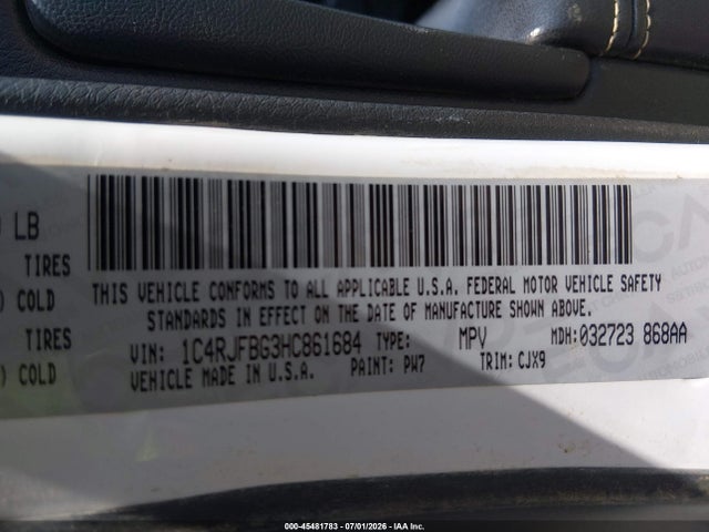 Продаж на аукціоні авто 2017 Jeep Grand Cherokee Limited, vin: 1C4RJFBG3HC861684, номер лоту: 45481783
