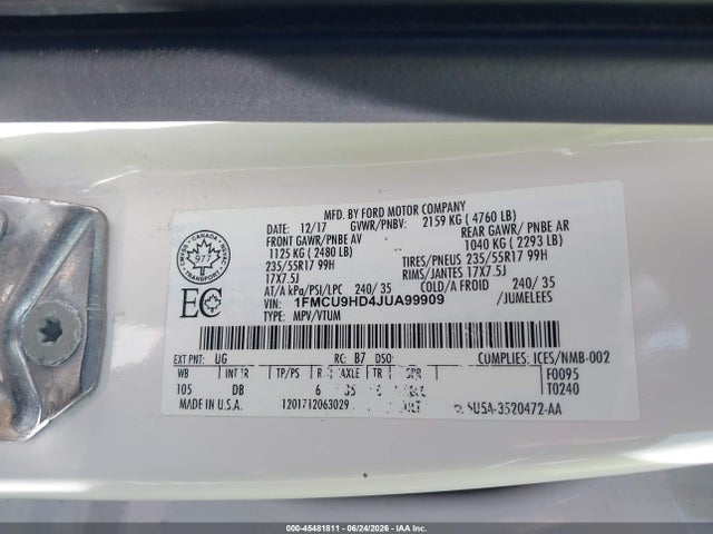 Ford ESCAPE SEL 2018 1FMCU9HD4JUA99909 Image 9