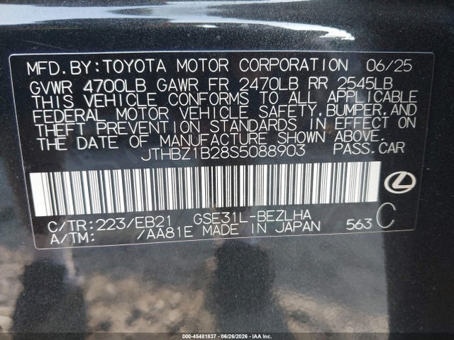 Продаж на аукціоні авто 2025 Lexus Is 350 F Sport Design, vin: JTHBZ1B28S5088903, номер лоту: 45481837