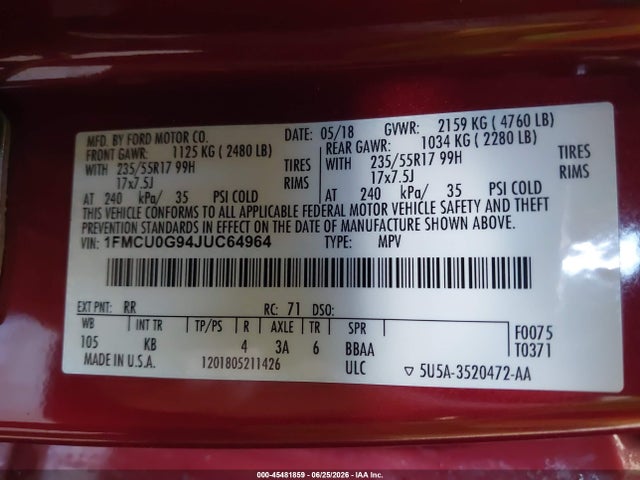 Ford ESCAPE SE 2018 1FMCU0G94JUC64964 Image 9