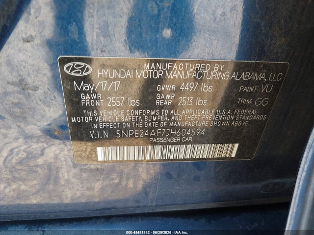Aukcja sprzedaży 2018 Hyundai Sonata Se, vin: 5NPE24AF7JH604594, numer aukcji: 45481882