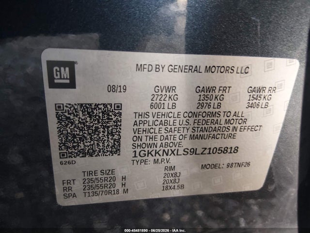 2020 Gmc Acadia Awd Denali მანქანა იყიდება აუქციონზე, vin: 1GKKNXLS9LZ105818, აუქციონის ნომერი: 45481890