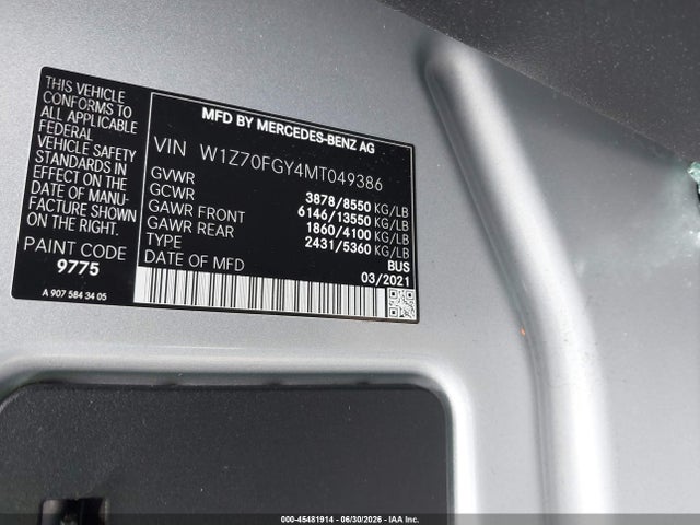 W1Z70FGY4MT049386 Mercedes-Benz Sprinter 1500 High Roof I4