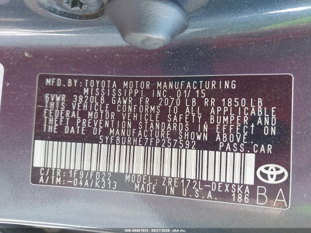 Toyota Corolla S Plus 2015 5YFBURHE7FP257592 Image 9