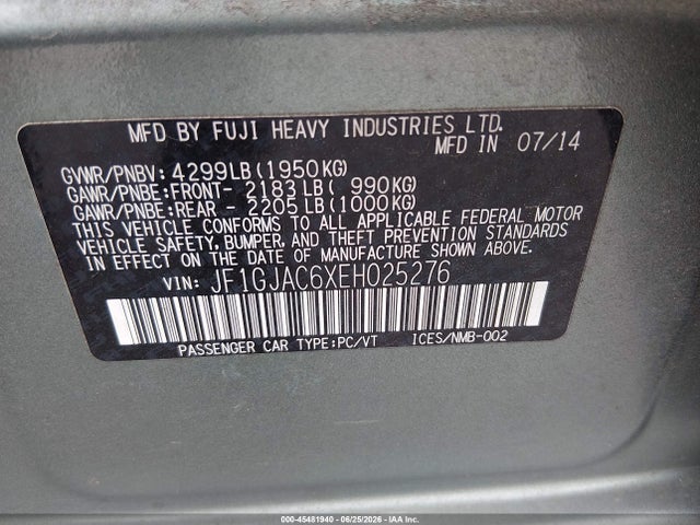 Subaru Impreza 2.0i Premium 2014 JF1GJAC6XEH025276 Image 9