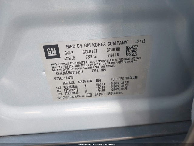 45481987 :رقم المزاد ، KL4CJHSB0DB123616 vin ، 2013 Buick Encore Premium مزاد بيع