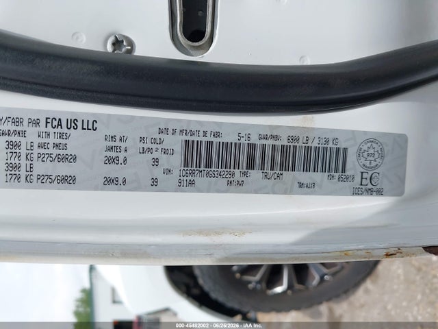 45482002 :رقم المزاد ، 1C6RR7MT0GS342290 vin ، 2016 Ram 1500 Sport مزاد بيع