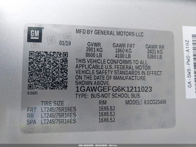 Chevrolet Express 2500 Ls 2019 1GAWGEFG6K1211023 Image 9
