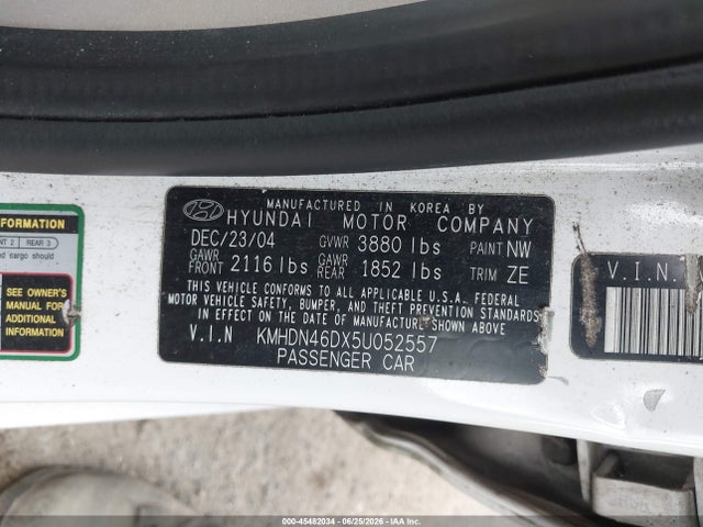 2005 Hyundai Elantra Gls/gt მანქანა იყიდება აუქციონზე, vin: KMHDN46DX5U052557, აუქციონის ნომერი: 45482034