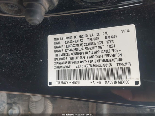 Aukcja sprzedaży 2016 Honda Cr-v Ex, vin: 3CZRM3H54GG700195, numer aukcji: 45482075