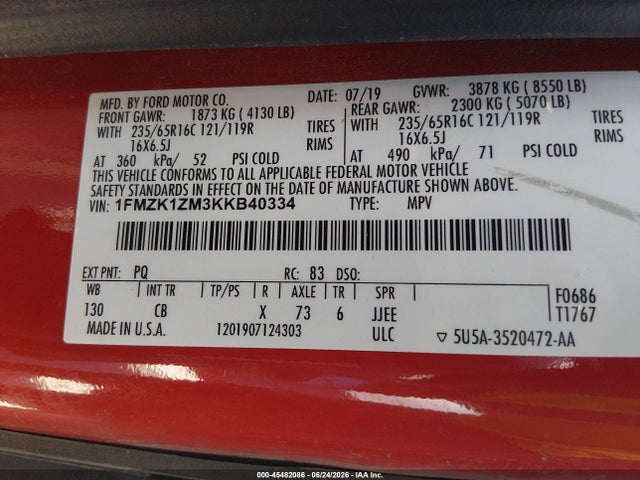 1FMZK1ZM3KKB40334 Ford Transit-150 Xl/xlt