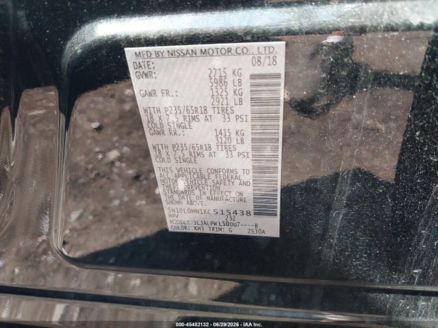 Aukcja sprzedaży 2019 Infiniti Qx60 Pure, vin: 5N1DL0MN1KC515438, numer aukcji: 45482132