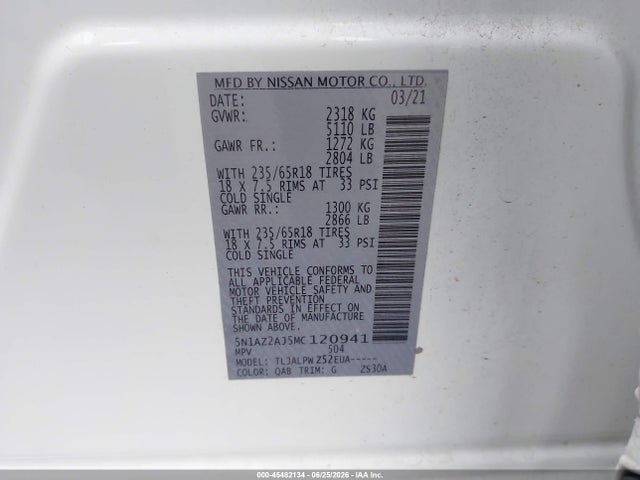 5N1AZ2AJ5MC120941 Nissan Murano S Fwd