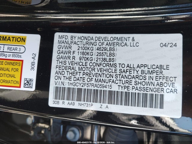 1HGCY2F57RA059415 Honda Accord Hybrid Sport
