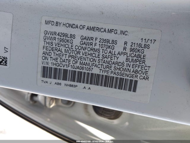Honda ACCORD LX 2018 1HGCV1F10JA061057 Image 9