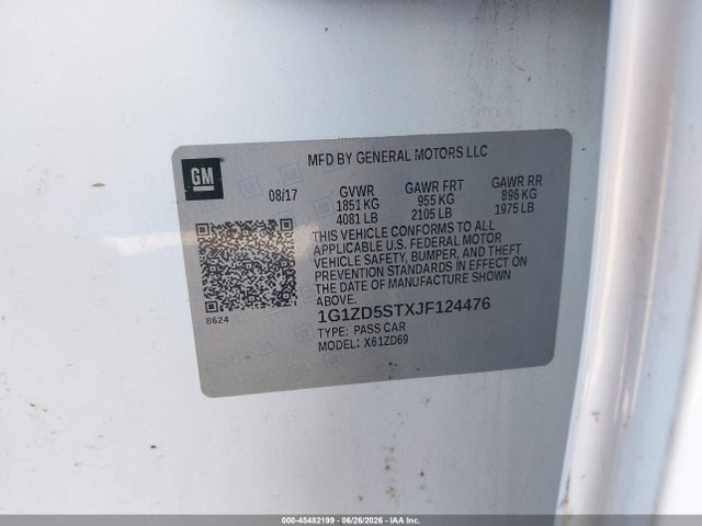 45482199 :رقم المزاد ، 1G1ZD5STXJF124476 vin ، 2018 Chevrolet Malibu Lt مزاد بيع