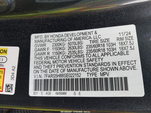 7FARS5H88SE022152 Honda Cr-v Hybrid Sport-l
