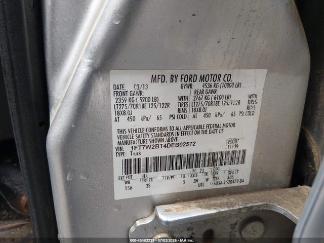 Auction sale of the 2013 Ford Super Duty F-250 Srw Xlt, vin: 1FT7W2BT4DEB02572, lot number: 45482231
