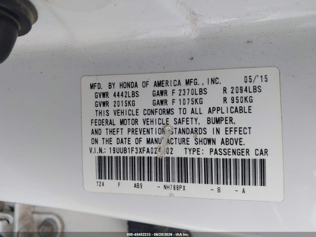 Aukcja sprzedaży 2015 Acura Tlx, vin: 19UUB1F3XFA024202, numer aukcji: 45482233