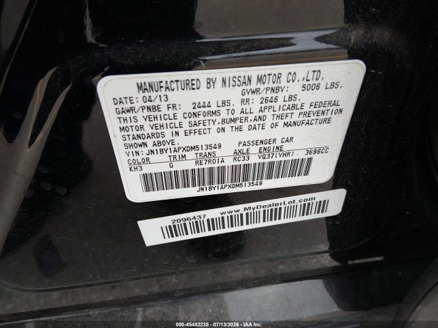 Продажа на аукционе авто 2013 Infiniti M37, vin: JN1BY1APXDM513549, номер лота: 45482235
