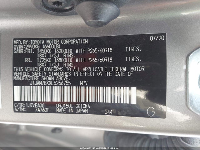 Aukcja sprzedaży 2020 Lexus Gx 460 Premium, vin: JTJAM7BXXL5266755, numer aukcji: 45482240