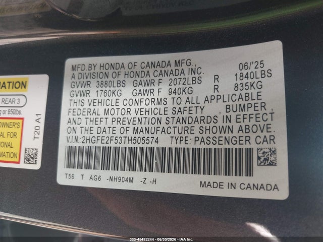 Honda Civic Sport 2026 2HGFE2F53TH505574 Image 9