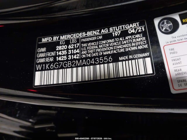 Aukcja sprzedaży 2021 Mercedes-benz S 580 4matic, vin: W1K6G7GB2MA043556, numer aukcji: 45482260