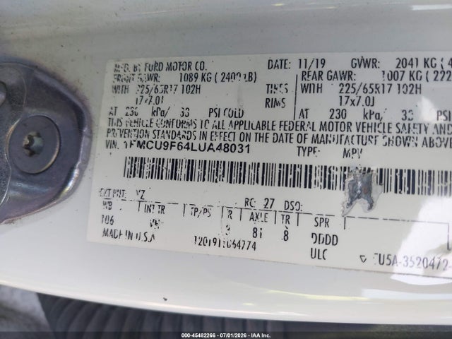 Ford ESCAPE S 2020 1FMCU9F64LUA48031 Image 9