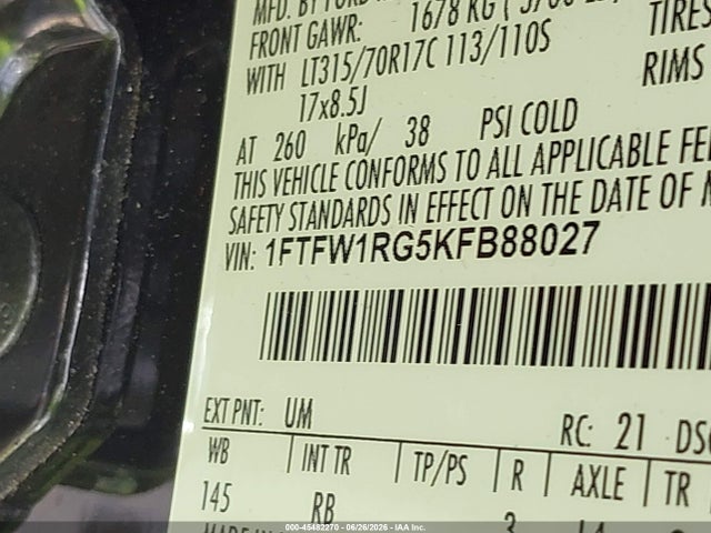 Ford F-150 Raptor 2019 1FTFW1RG5KFB88027 Image 9