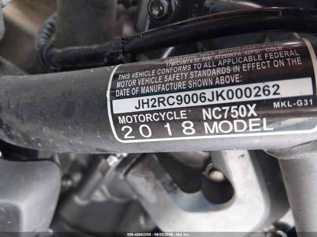Aukcja sprzedaży 2018 Honda Nc750 X, vin: JH2RC9006JK000262, numer aukcji: 45482288