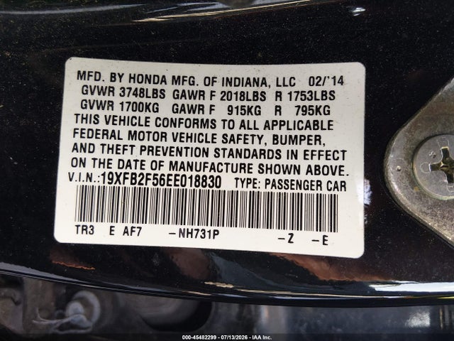 Honda Civic Lx 2014 19XFB2F56EE018830 Image 9