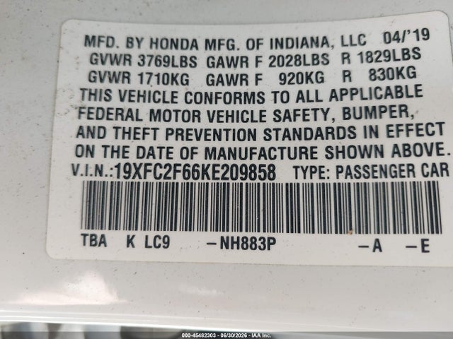 Honda Civic Lx 2019 19XFC2F66KE209858 Image 9