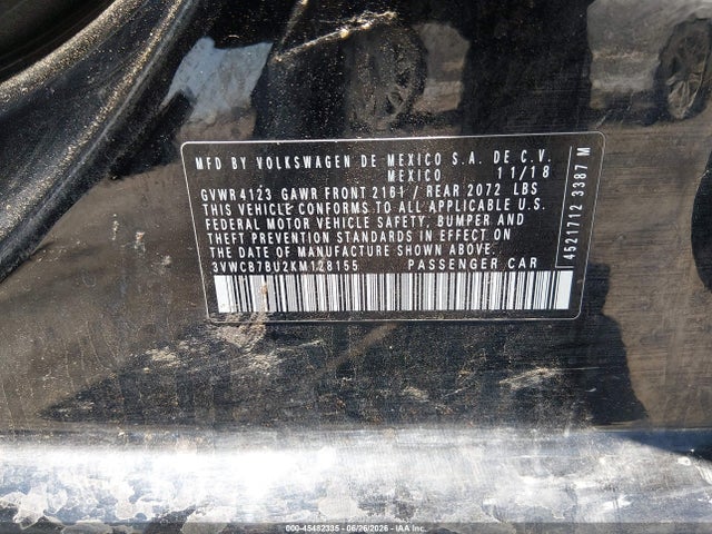 45482335 :رقم المزاد ، 3VWCB7BU2KM128155 vin ، 2019 Volkswagen Jetta 1.4t R-line/1.4t S/1.4t Se مزاد بيع