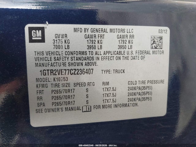 Aukcja sprzedaży 2012 Gmc Sierra 1500 Sle, vin: 1GTR2VE77CZ236407, numer aukcji: 45482349