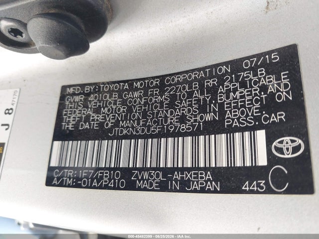 JTDKN3DU5F1978571 Toyota Prius Two