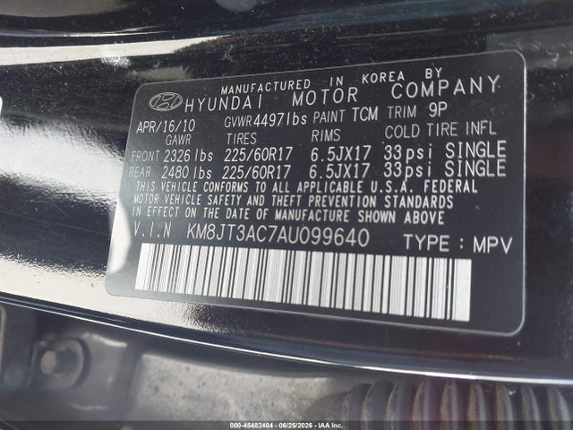 Aukcja sprzedaży 2010 Hyundai Tucson Gls, vin: KM8JT3AC7AU099640, numer aukcji: 45482404