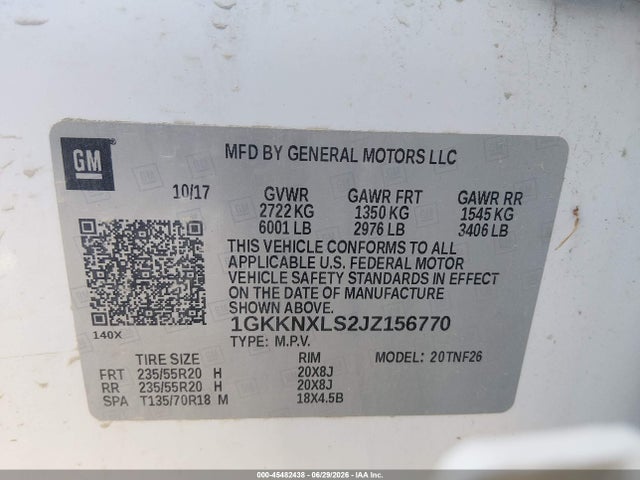 2018 Gmc Acadia Denali მანქანა იყიდება აუქციონზე, vin: 1GKKNXLS2JZ156770, აუქციონის ნომერი: 45482438