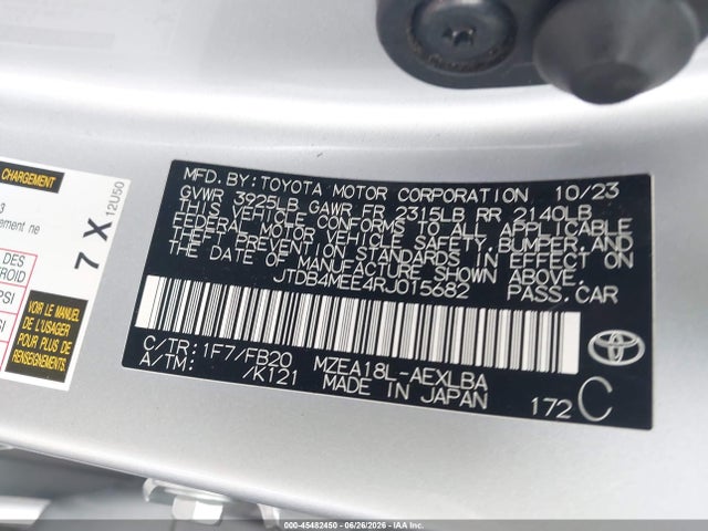 Toyota COROLLA LE 2024 JTDB4MEE4RJ015682 Image 9