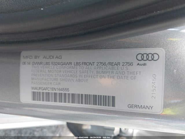 2014 Audi A6 3.0t Premium Plus მანქანა იყიდება აუქციონზე, vin: WAUFGAFC1EN164555, აუქციონის ნომერი: 45482499
