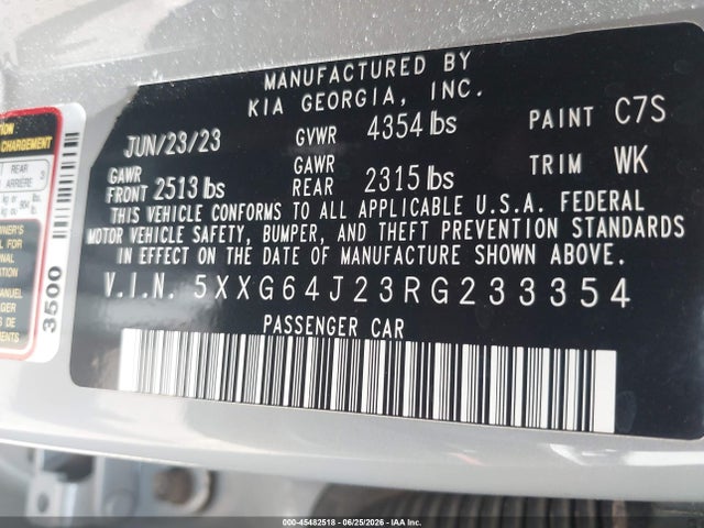 Aukcja sprzedaży 2024 Kia K5 Gt-line, vin: 5XXG64J23RG233354, numer aukcji: 45482518